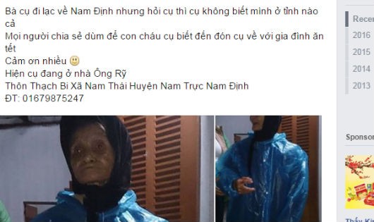 Thông tin về bà cụ được chia sẻ trên facebook.