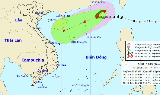 Vị trí và đường đi bão số 6  chiều nay, 9/10.