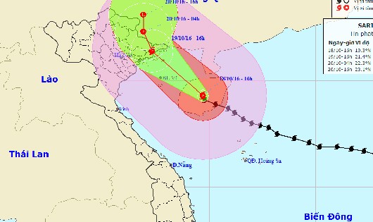 Vị trí tâm bão và đường đi bão số 7 chiều nay, 18/10