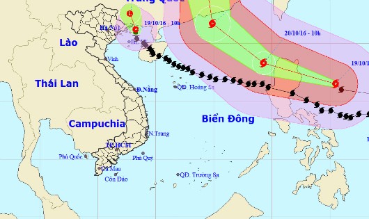 Vị trí áp thấp nhiệt đới và siêu bão Haima sáng nay, 19/10.