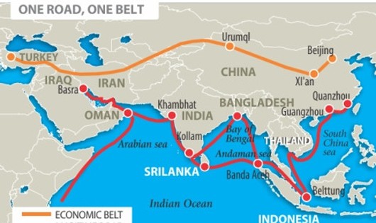 Sơ đồ dự án Một vành đai-Một con đường của Trung Quốc. Ảnh VOV/Wiki