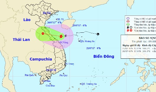 Vị trí và đường đi của bão sáng nay, 25/7.