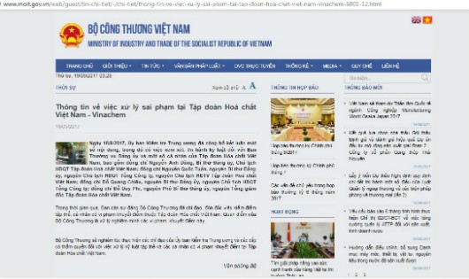 Bộ Công thương nêu quan điểm trước sai phạm tại Vinachem