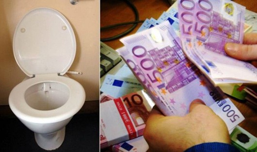 Hàng chục nghìn euro mệnh giá lớn được tìm thấy trong nhiều bồn cầu vệ sinh ở thủ đô Geneva, Thụy Sĩ. Ảnh: BBC.