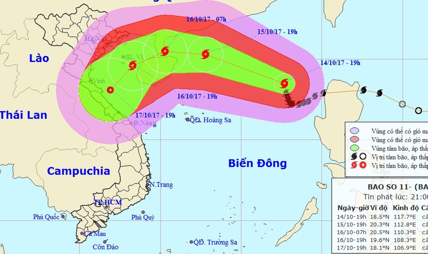 Bão hướng tâm vào Hà Tĩnh - Quảng Trị, vùng ảnh hưởng rất rộng