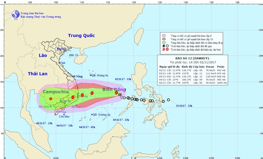 Bão tăng cấp hướng đổ bộ Nam Trung Bộ, Quảng Trị trở vào mưa rất to