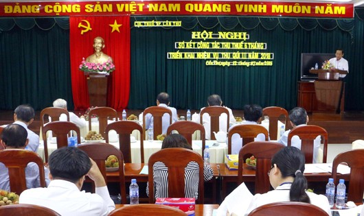 Quang cảnh Hội nghị sơ kết công tác thu ngân sách nhà nước 6 tháng đầu năm 2018, nhiệm vụ - giải pháp thu ngân sách tháng 7/2018 và Quý III/2018 của Cục Thuế TP Cần Thơ