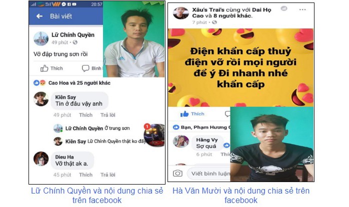 Lữ Chính Quyền  và Hà Văn Mười tung tin thất thiệt lên mạng xã hội. Ảnh: Công an Thanh Hóa.