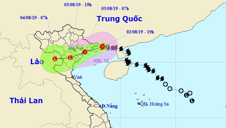 Vị trí và đường đi của bão 19h hôm nay, 2/8.