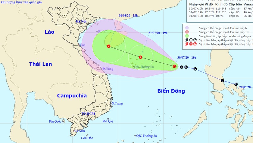 Vị trí và đường đi của áp thấp 19h hôm nay, 30/7.
