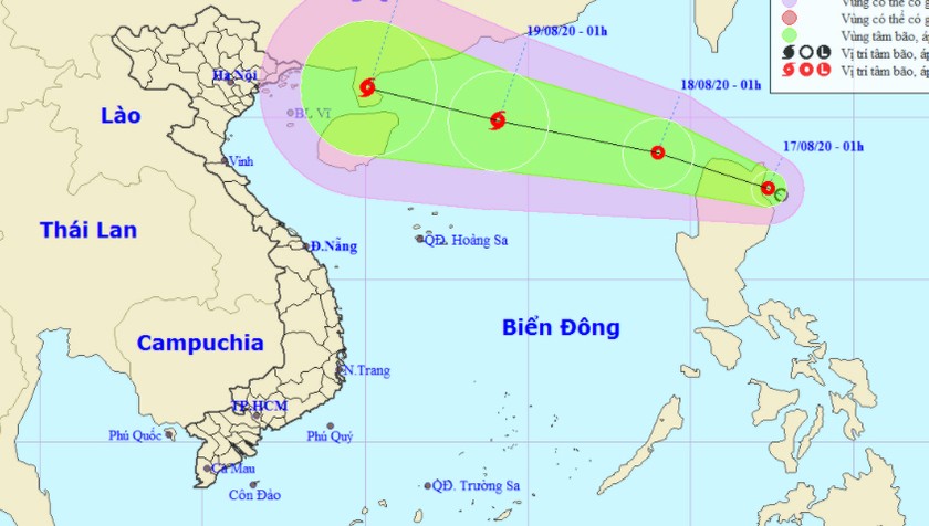 Vị trí và đường đi của áp thấp nhiệt đới rạng sáng nay, 17/8.