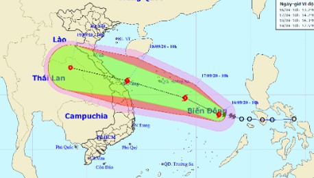 Vị trí và đường đi của bão số 5 trưa nay, 16/9.