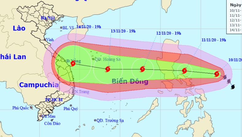 Bão giật cấp 15-16 diễn biến phức tạp, tâm lại hướng vào miền Trung