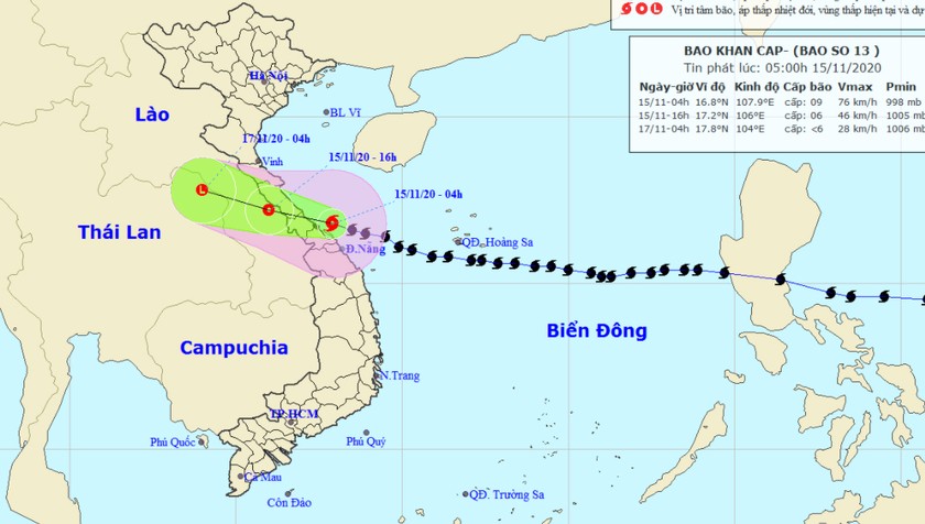 Bão tiến dần vào Hà Tĩnh - Thừa Thiên Huế, dội mưa lớn xuống Thanh Hóa - Quảng Nam 