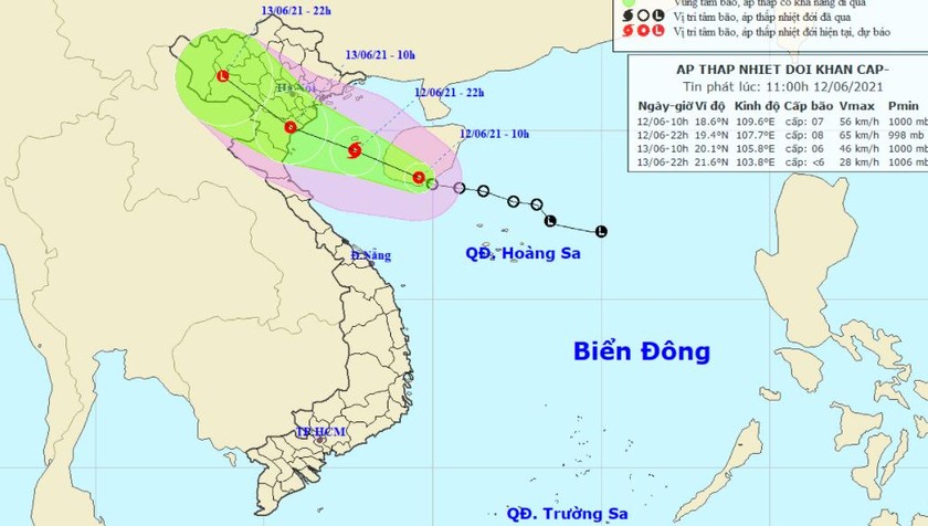 Vị trí và đường đi áp thấp nhiệt đới hôm nay, 12/6.