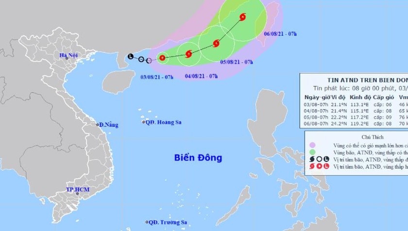 Vị trí và đường đi của áp thấp nhiệt đới sáng nay, 3/8.