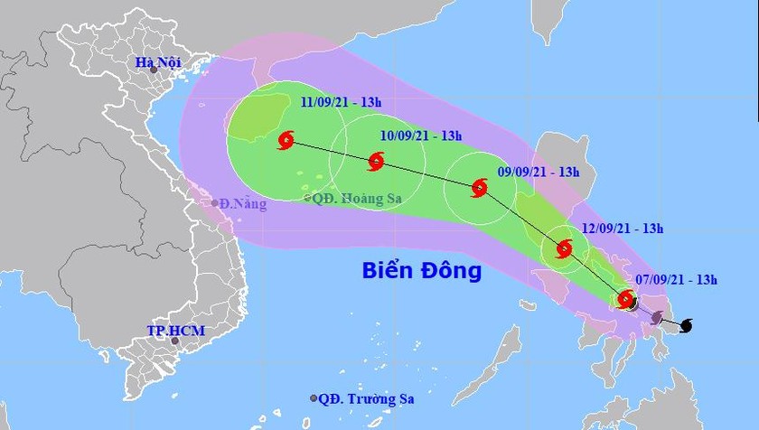 Vị trí tâm bão và đường đi của bão CONSON đầu giờ chiều 7/9.