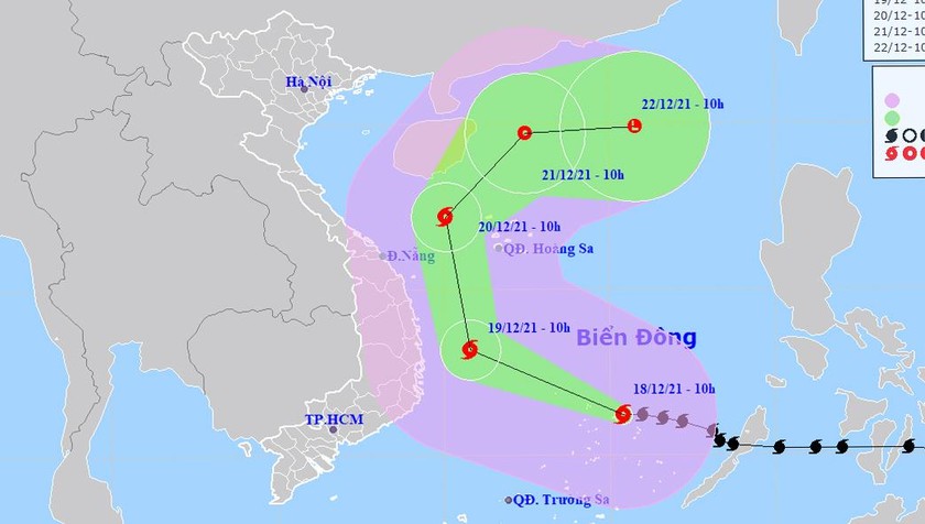 Vị trí tâm bão và đường đi bão số 9 hôm nay, 18/12.