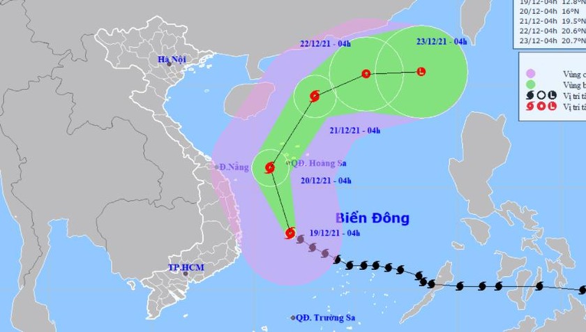 Đường đi của bão sáng 19/12.