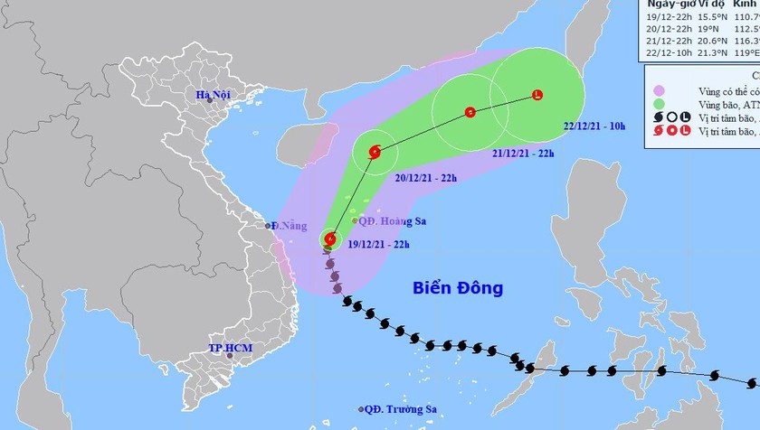 Đường đi của bão đêm 19/12.