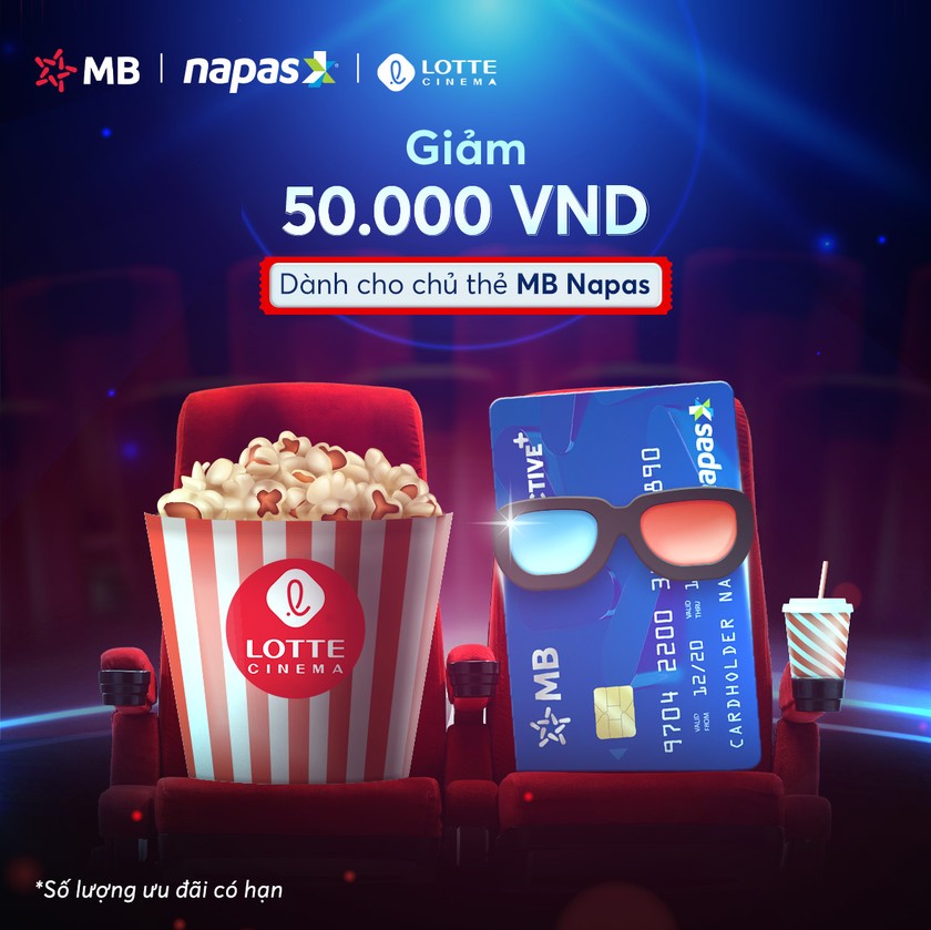 MB hợp tác LOTTE CINEMA giảm 50.000 VND khi thanh toán bằng thẻ MB NAPAS