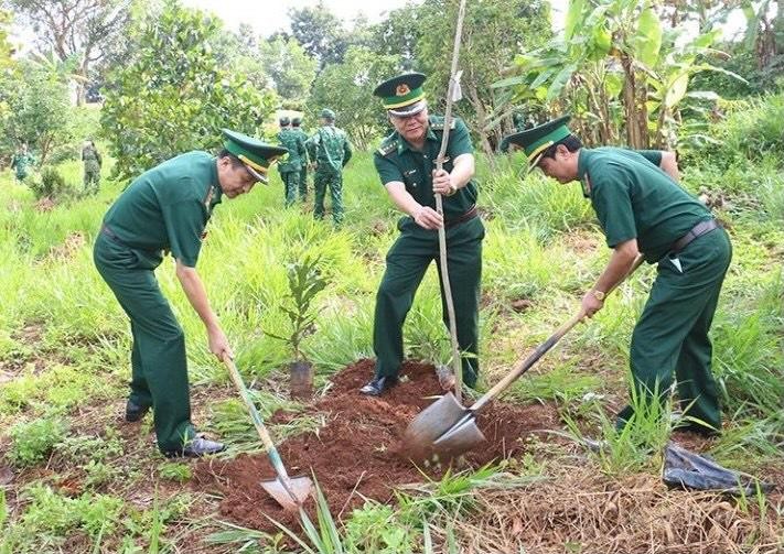 BĐBP tỉnh Đắk Nông trồng khoảng 5000 cây xanh các loại trong khuôn viên doanh trại và trên địa bàn biên giới của tỉnh