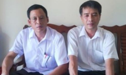 Ông Đoàn Văn Điển và ông Vũ Xuân Thái trong buổi làm việc với phóng viên Báo Phấp luật Việt Nam