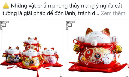 Một quảng cáo “mèo thần tài phong thuỷ” mang đến may mắn và tiền bạc cho khách hàng.