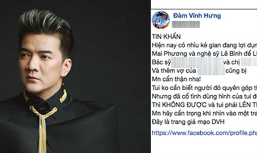 Đàm Vĩnh Hưng thông báo mình bị facebook giả mạo để lừa tiền