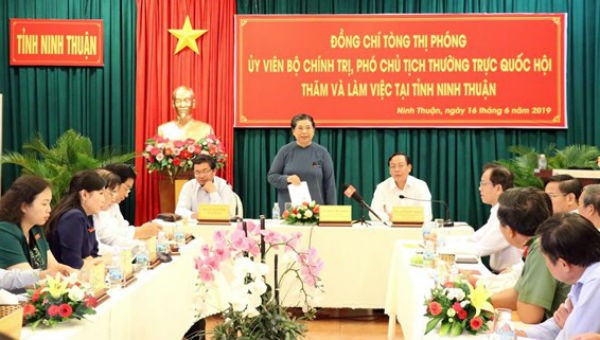 Phó Chủ tịch Thường trực Quốc hội Tòng Thị Phóng phát biểu tại buổi làm việc