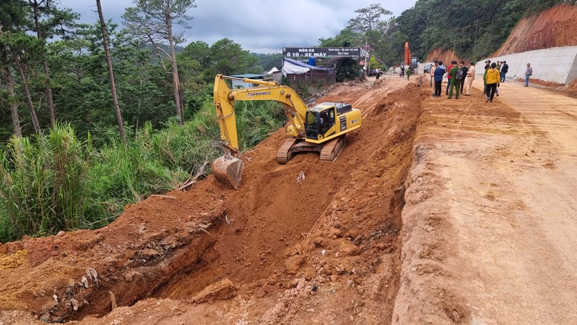 Khu vực thi công mở rộng đèo Prenn nơi 2 công nhân gặp nạn.