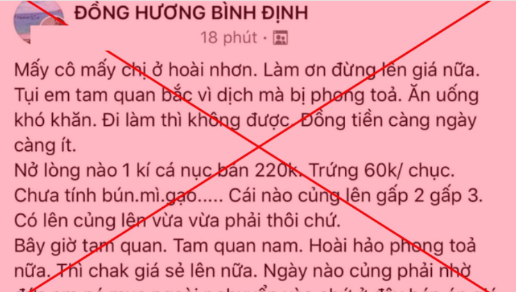 Nội dung sai sự thật liên quan đến dịch COVID-19 mà ông T. đăng trên nhóm Facebook.