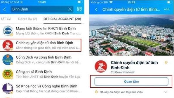 Tra cứu kết quả kỳ thi tốt nghiệp THPT qua trang “Chính quyền điện tử tỉnh Bình Định” trên Zalo.