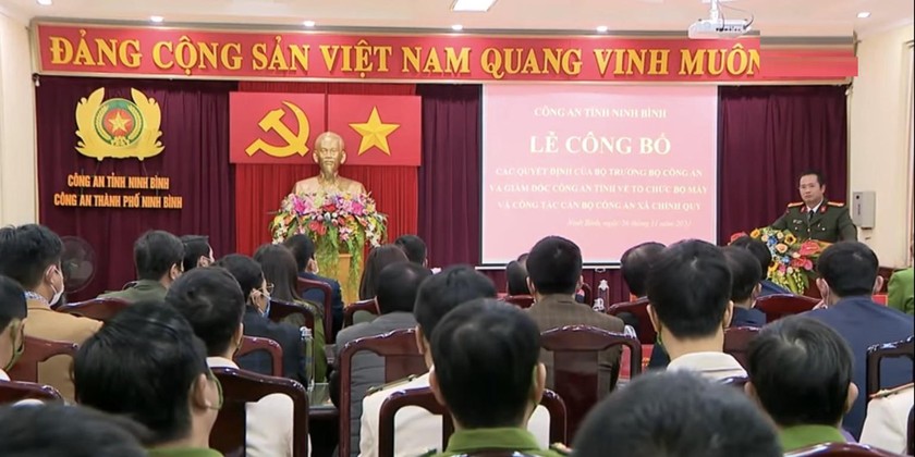 Quang cảnh Lễ công bố Quyết định của Bộ Công an và Giám đốc Công an tỉnh về công tác cán bộ tỉnh Ninh Bình