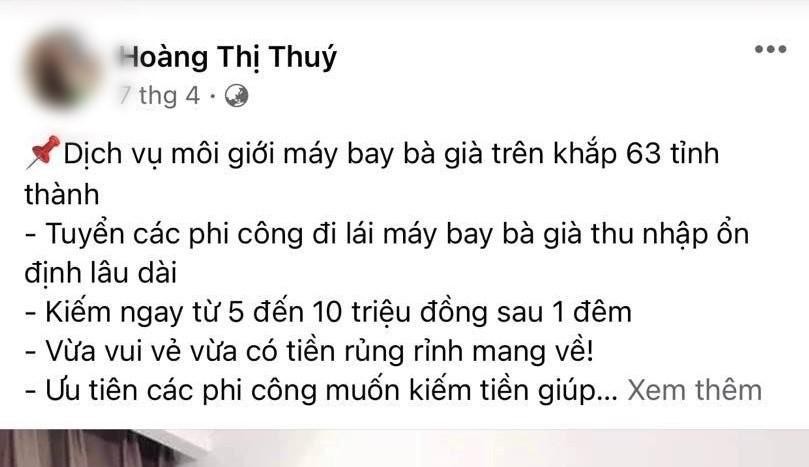 Lập Facebook giả "máy bay bà già" lừa tuyển "phi công trẻ" để lừa đảo 