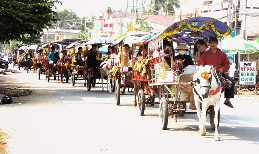 Xe ngựa du lịch nghênh ngang trên đường phố.