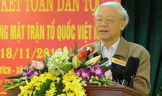 Tổng Bí thư Nguyễn Phú Trọng  dự Ngày hội Đại đoàn kết toàn dân tộc tại thôn Phật Tích, xã Phật Tích, huyện Tiên Du, tỉnh Bắc Ninh.