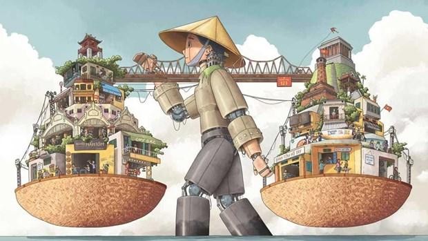 Tác phẩm 'Hà Nội rong' của Đặng Thái Tuấn đoạt giải nhất cuộc thi vẽ minh họa. 
