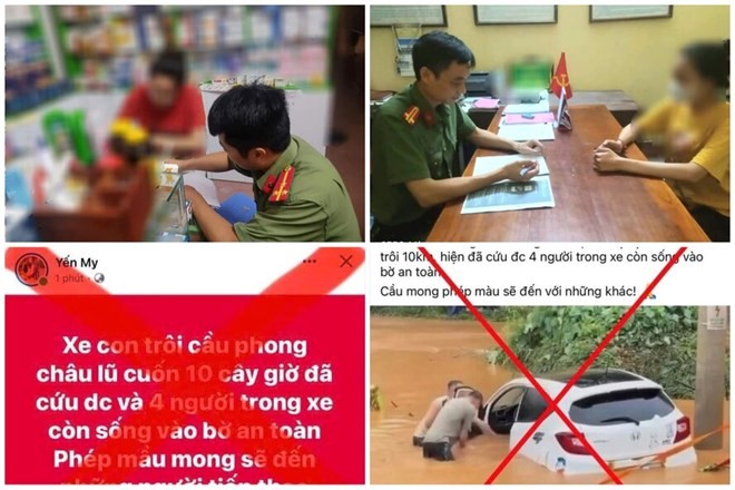 Các chủ tài khoản Facebook bị triệu tập vì đăng tin sai sự thật về bão lũ và vụ sập cầu Phong Châu (Ảnh: Công an tỉnh Phú Thọ)