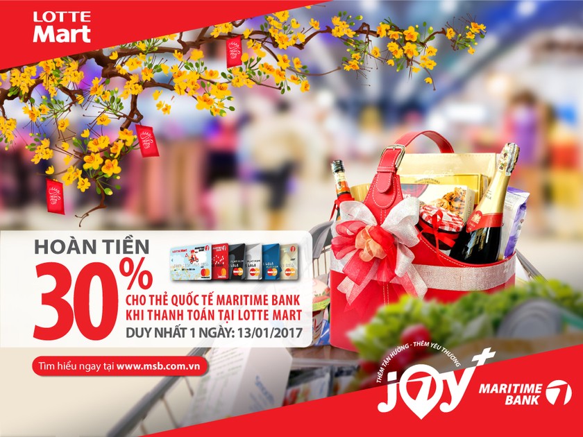 Hoàn tiền 30% một ngày duy nhất tại LOTTE Mart  cho chủ thẻ quốc tế Maritime Bank