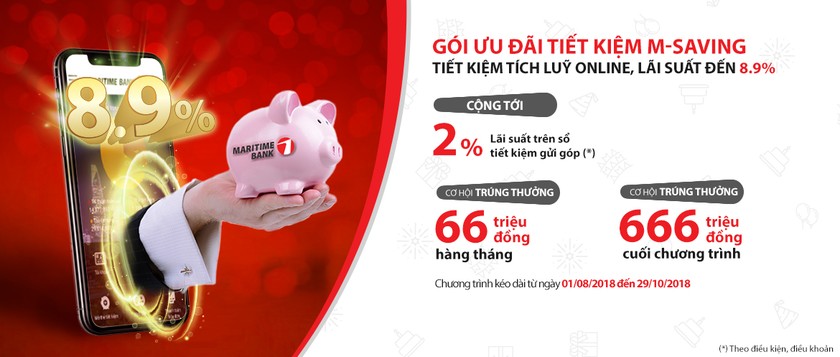 Tiết kiệm gửi góp trực tuyến được hưởng lãi suất lên tới 8,9% tại Maritime Bank