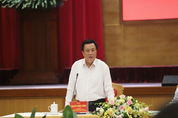 Ủy viên Bộ Chính trị Nguyễn Xuân Thắng, phát biểu tại buổi làm việc.