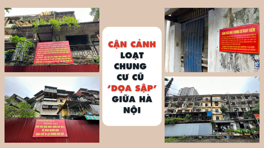 Cận cảnh loạt chung cư cũ ‘dọa sập’ giữa Hà Nội