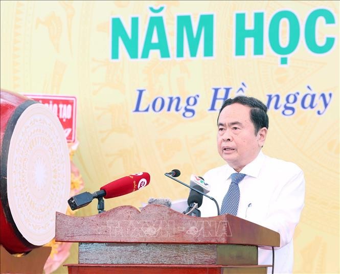 Chủ tịch Quốc hội Trần Thanh Mẫn phát biểu tại lễ khai giảng. Ảnh: Thống Nhất/TTXVN