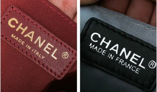 Đường chỉ trên sản phẩm nhái (phải) của Louis Vuitton không đẹp mắt và tinh xảo như mẫu túi thật (phải).