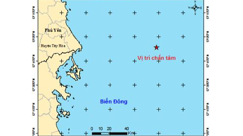 Vị trí xảy ra 1 trận động đất vào lúc 5h12 sáng 3/10. Ảnh: Viện Vật lý địa cầu