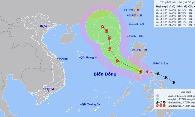 Dự báo hướng đi của cơn bão Nalgae.