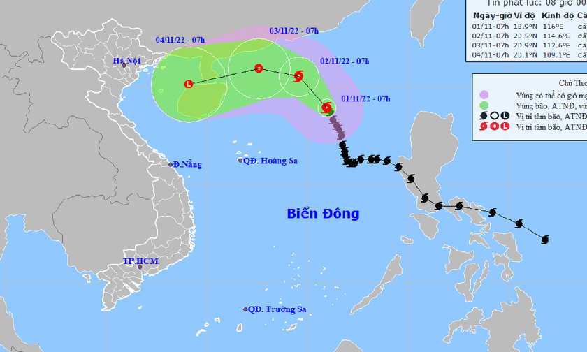 Dự báo hướng đi của bão số 7.