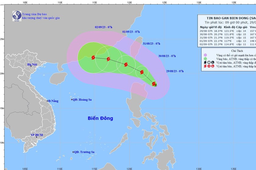 Dự báo vị trí và hướng di chuyển của bão SAOLA. Ảnh: nchmf.gov.vn