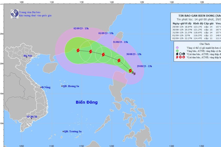 Dự báo vị trí, hướng di chuyển của bão Saola. Ảnh: nchmf.gov.vn